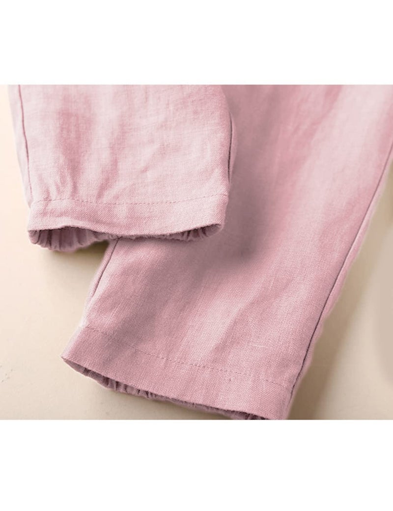 Tanming Linen Pants for Women Summer Casual High Waisted Drawstring White Beach Pant (Pink, M) - Image 5